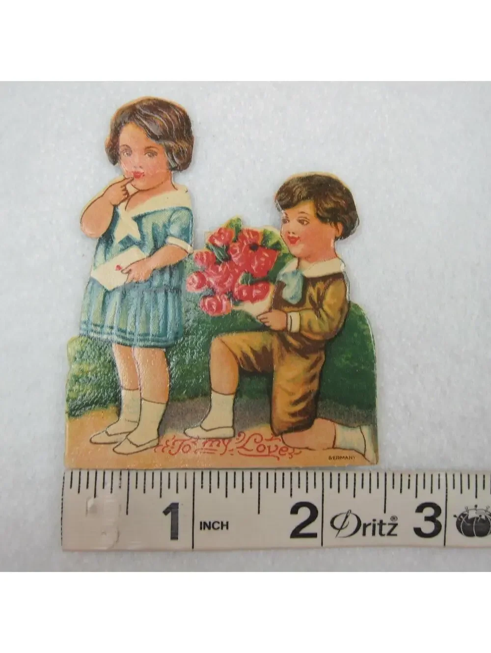 Vintage Valentine Die Cut Stand Up Girl Boy Sailor Suit Flowers 1920-30s Germany